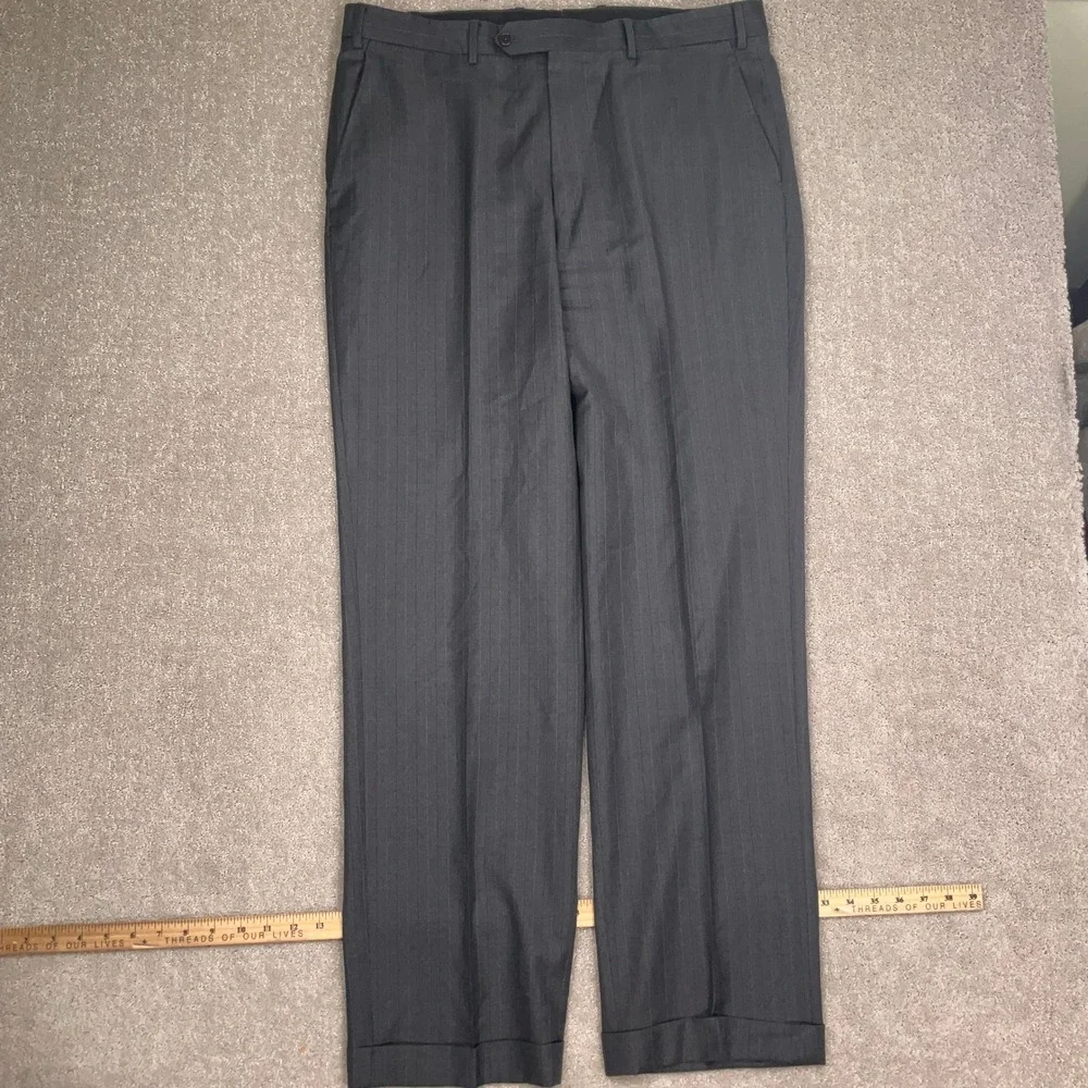 Piattelli‎ Barneys Mens Suit 54L Charcoal Purple Pinstripe Reda Italy